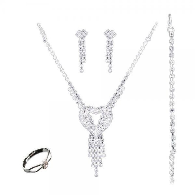 BolehDeals Wedding Bride Hollow Crystal Rings Earrings Bracelet Necklace Jewelry Sets - intl
