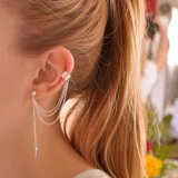 Bông Tai 1 Chiếc Đeo Vành Chiếc Lá Nhiều Sợi (màu bạc)