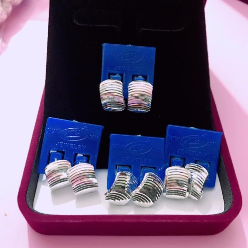 Bông tai bạc, bông tai bạc 925 sát tai , bông tai phay không đá, bông tai 100% bạc cao cấp BT74 trang sức Bạc QTJ(bạc)