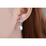 Bông tai bạc bướm đá ngọc trai Hàn Quốc BT294