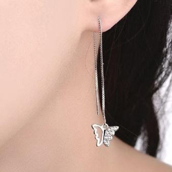 Bông tai nữ dáng dài bạc bươm bướm tòn teng lấp lánh