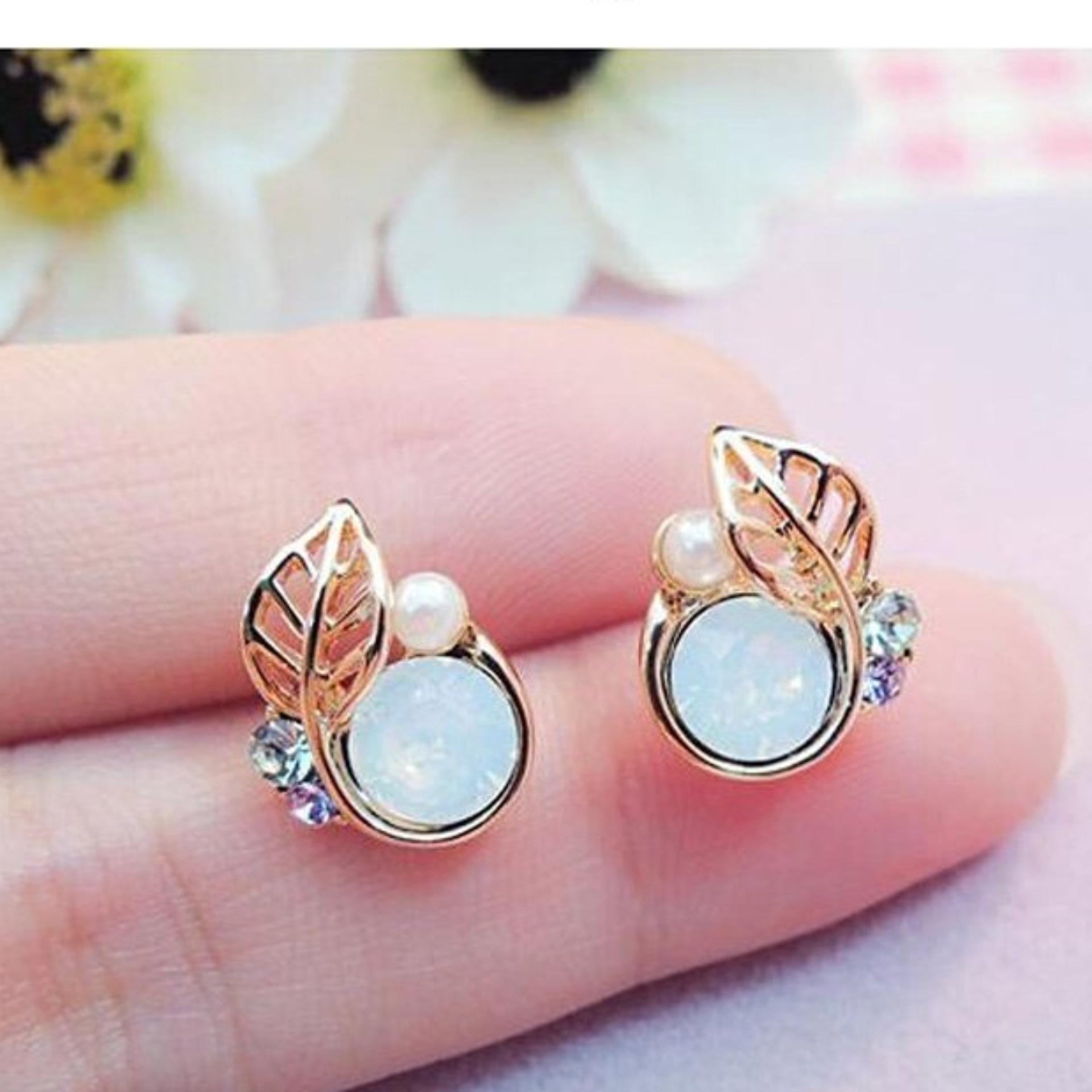 Bông Tai Nữ Thời Trang Chiếc Lá Ngọc Trai HHN-E387(Vàng)