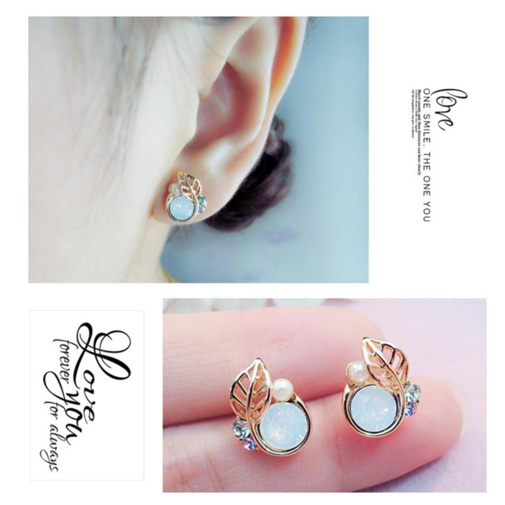 Bông Tai Nữ Thời Trang Chiếc Lá Ngọc Trai HHN-E387(Vàng)