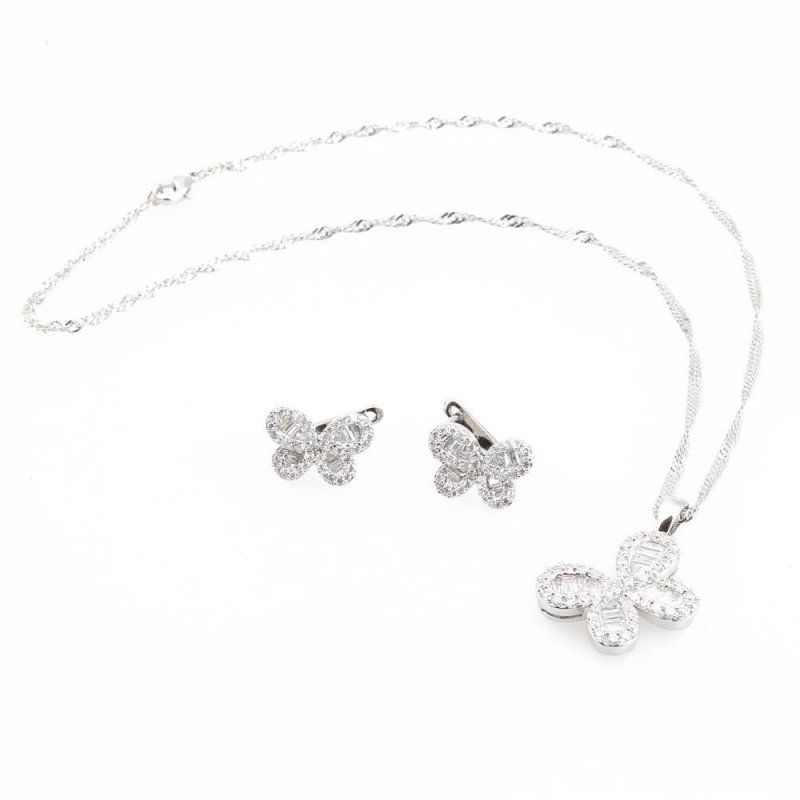 Cô dâu Bộ Trang Sức Hạt Charm Bạc Zirconia Bướm Xòe Cổ Đính hạt-quốc tế
