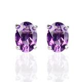 Cặp Bông tai nữ đính đá Amethyst tự nhiên hình Oval