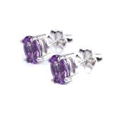 Cặp Bông tai nữ đính đá Amethyst tự nhiên hình Oval