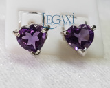 Cặp Bông tai nữ đính đá Amethyst tự nhiên hình trái tim AT94