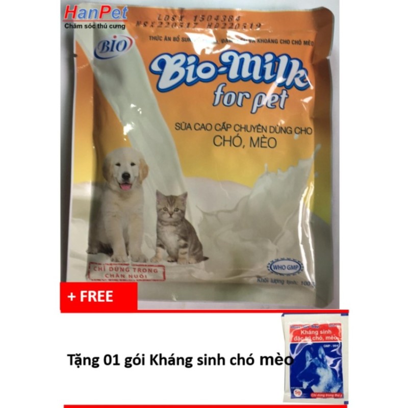 Hanapet-Combo 2 gói Sữa cho chó mèo ( 321) - tặng 1 gói thuốc phòng bệnh chó mèo.