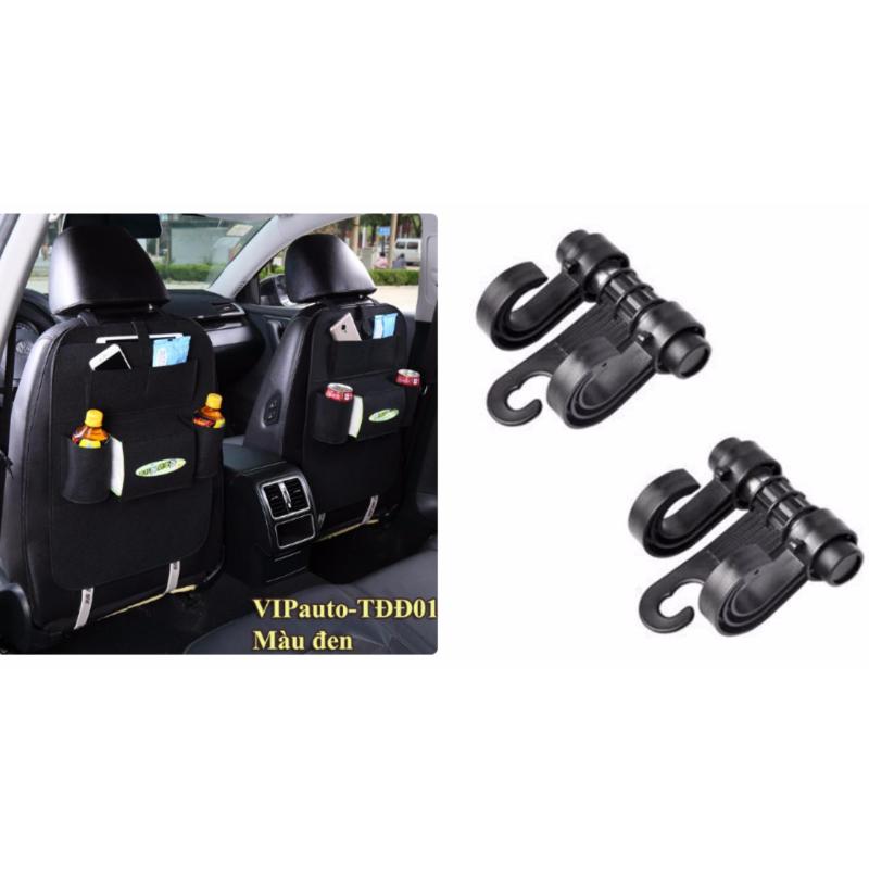 Combo 2 túi treo đồ ghế sau tặng cặp móc treo đồ trên ô tô