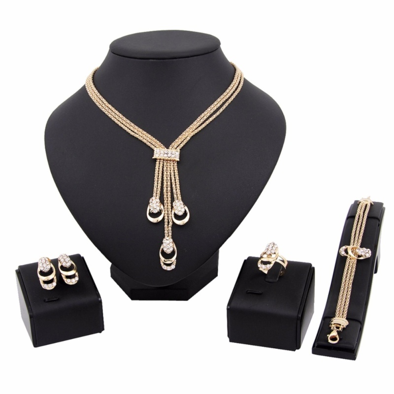 Vòng Cổ pha lê Hoa Tai Vòng Tay Bộ Nhẫn Kim Cương Giả Bộ Trang Sức Cô Dâu Nữ Nữ Phụ Kiện-quốc tế