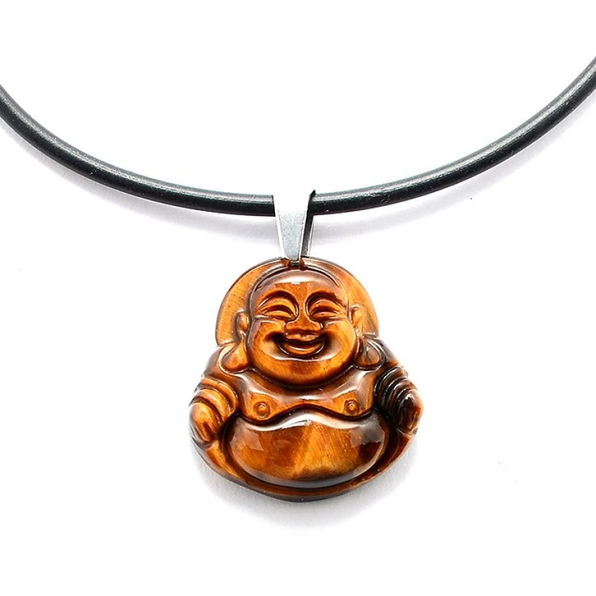 Dây chuyền nam đá mắt hổ hình Phật Di Lặc(Nâu)  