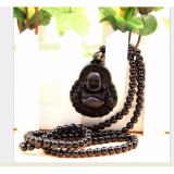 Dây chuyền nam mặt Phật DI LẠC đá Obsidian-DC24