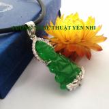 Dây chuyền phật Quan Âm cẩm thạch tự nhiên bọc bạc đính đá - mặt 3,2x1,5cm