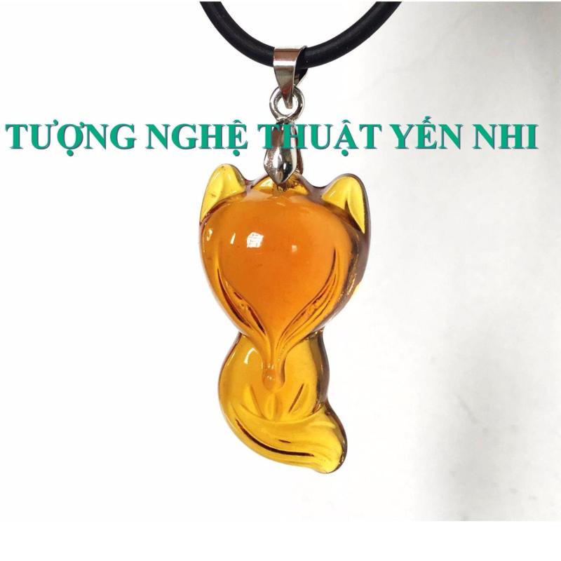 Dây chuyền phong thủy Hồ Ly pha lê cam mặt 3,5x1,5cm
