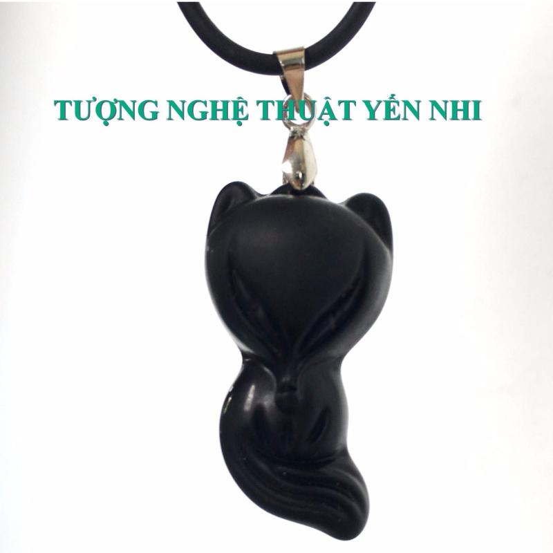 Dây chuyền phong thủy Hồ Ly pha lê đen mặt 3,5x1,5cm