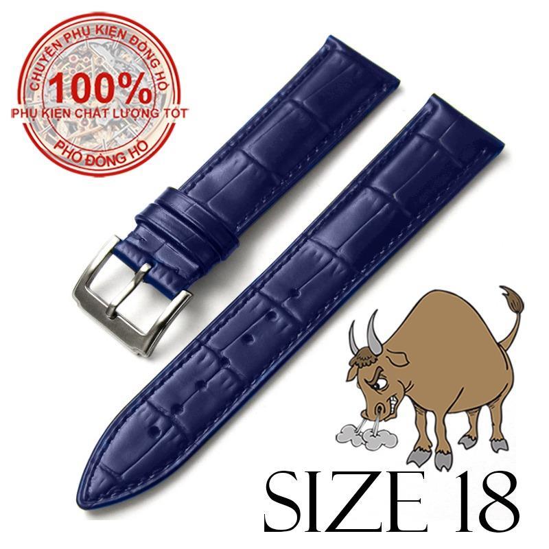 Dây đồng hồ da bò cao cấp BO3 SIZE 18mm (xanh navy) bán chạy