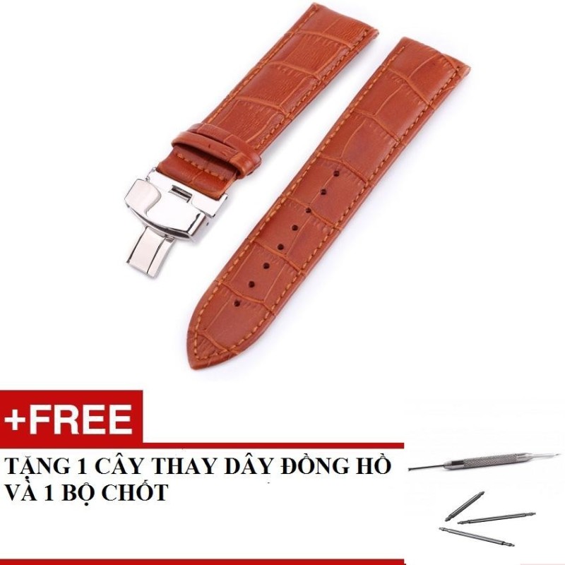 Dây đồng hồ nam da bò vân cá sấu ( Size 20mm ) + khóa bướm thép không gỉ 316L (bạc) bán chạy