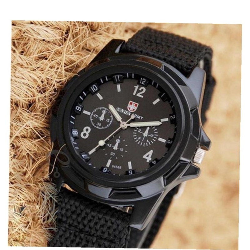 đồng hồ dây vải kiểu dáng lính - đồng hồ kiểu quân đội ( đen)