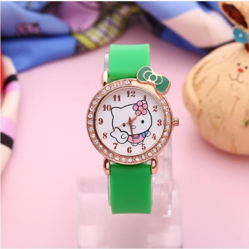 Nơi bán Đồng hồ đeo tay cho bé gái hình mèo Kitty PA01 (Xanh)