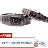 Đồng hồ đôi dây thép không gỉ Sinobi 91KN48 (Vạch Vàng) + Tặng pin và móc khoá KN.