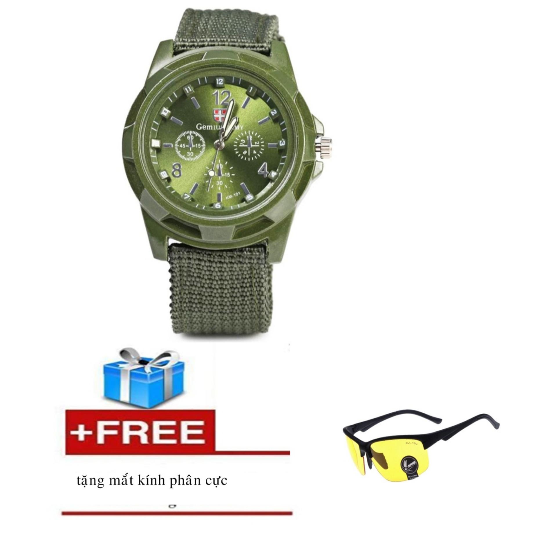 [HCM]Đồng hồ kiểu dáng quân đội (Xanh riêu)+ tặng kính phân cực k21 (vàng)