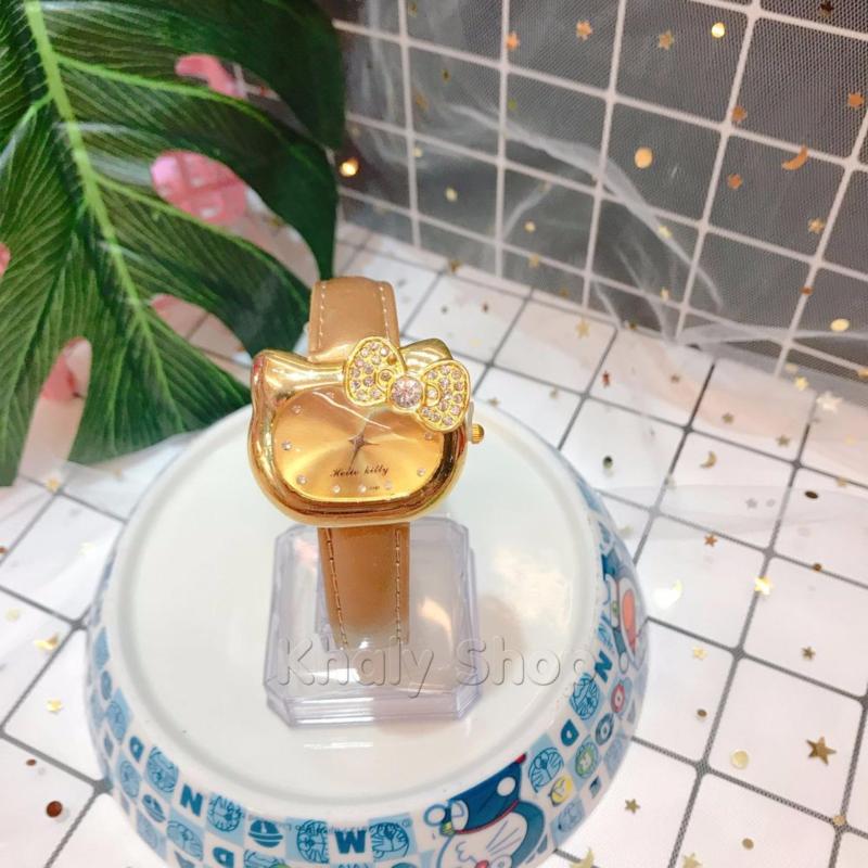 Đồng hồ kim đeo tay trẻ em bản to đầu mèo KITTY nơ hột màu vàng siêu đáng yêu - 130DHKT018V bán chạy