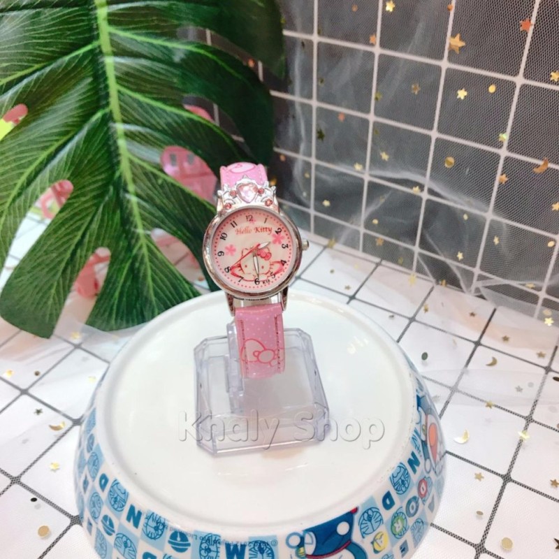 Đồng hồ kim đeo tay trẻ em mặt tròn hình mèo KITTY nằm màu hồng siêu đáng yêu - 130DHKT001 bán chạy
