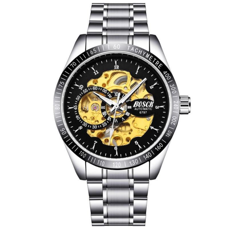 ĐỒNG HỒ NAM AUTOMATIC BOSCK JAPAN MÁY CƠ DÂY THÉP KHÔNG GỈ - MẶT ĐEN ( TẶNG KÈM VÒNG ĐEO TAY PHÁT TÀI) bán chạy