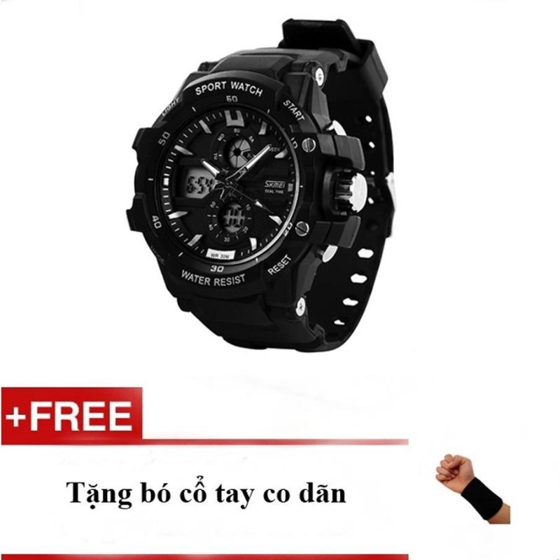 Đồng hồ nam dây cao su Skmei 0990 đen + quà tặng bán chạy