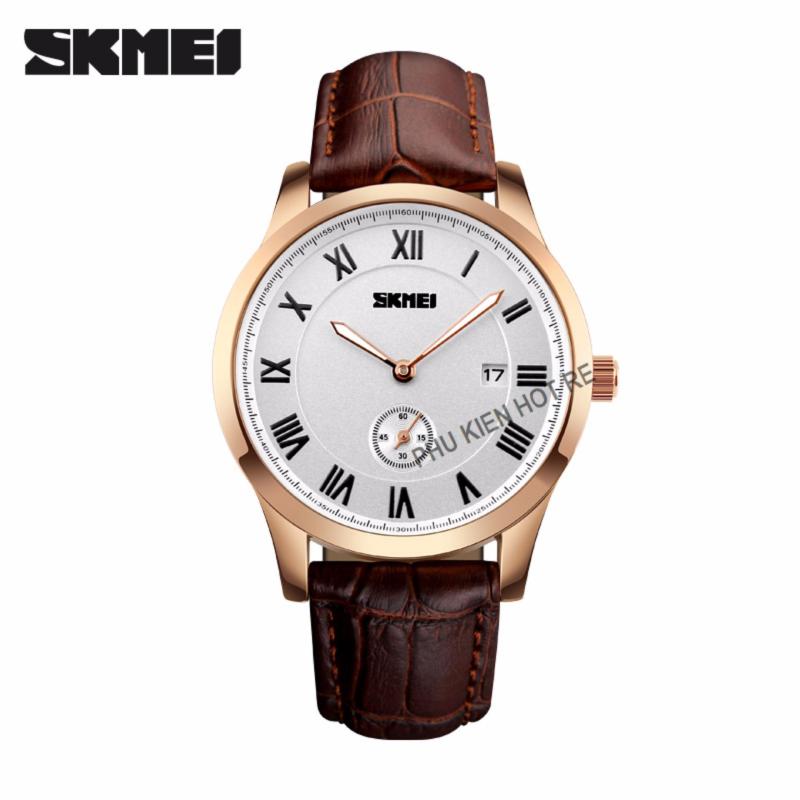 Đồng hồ nam dây da Skmei PKHRSK004-1 (nâu mặt trắng)