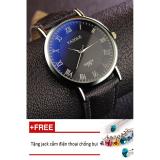 Đồng hồ nam dây da tổng hợp Yazole PKHRYA005-2 (đen mặt đen) + Tặng 1 jack chống bụi cho điện thoại