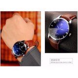 Đồng hồ nam dây da Yazole 318 - Mặt đen, dây nâu