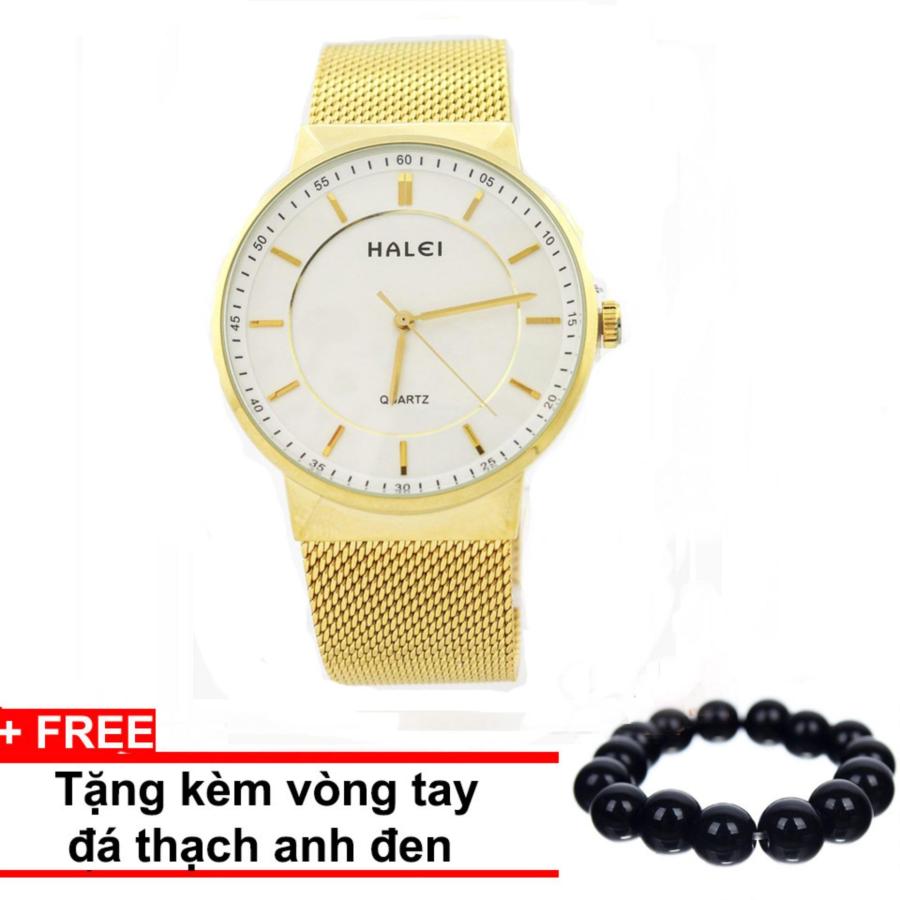 Đồng hồ nam dây thép không gỉ Halei SLW12528 (Mạ vàng)    +Tặng kèm vòng tay thạch anh đen