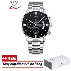 Đồng hồ nam Nibosi 1985 NI2309 thể thao chạy 6 kim FullBox (Mặt đen dây bạc) bán chạy