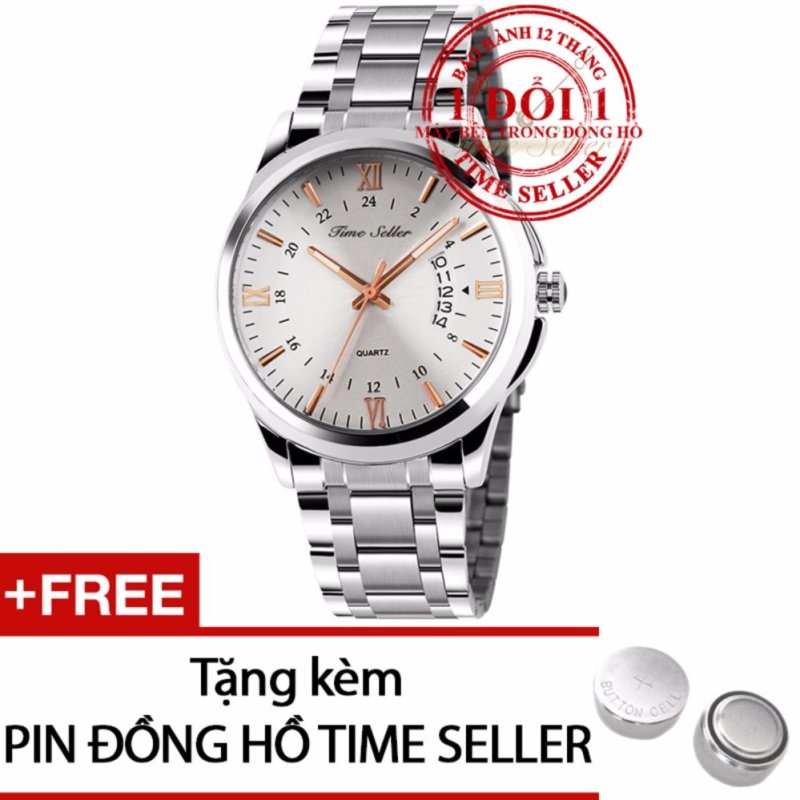 Đồng hồ nam Time Seller 9069 Quartz Analog dây thép + Tặng 01 Pin Time Seller bán chạy