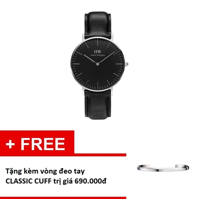 Đồng hồ nữ Daniel Wellington CLASSIC BLACK SHEFFIELD size 36mm + Tặng vòng đeo tay CLASSIC CUFF