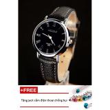 Đồng hồ nữ dây da Yazole PKHRYA007-5 (đen mặt đen) + Tặng 1 jack chống bụi cho điện thoại