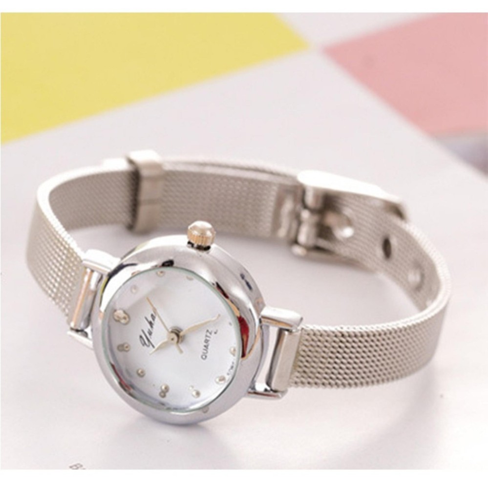 [HCM]Đồng hồ nữ dây thép không gỉ Yehao YH145 (bạc)