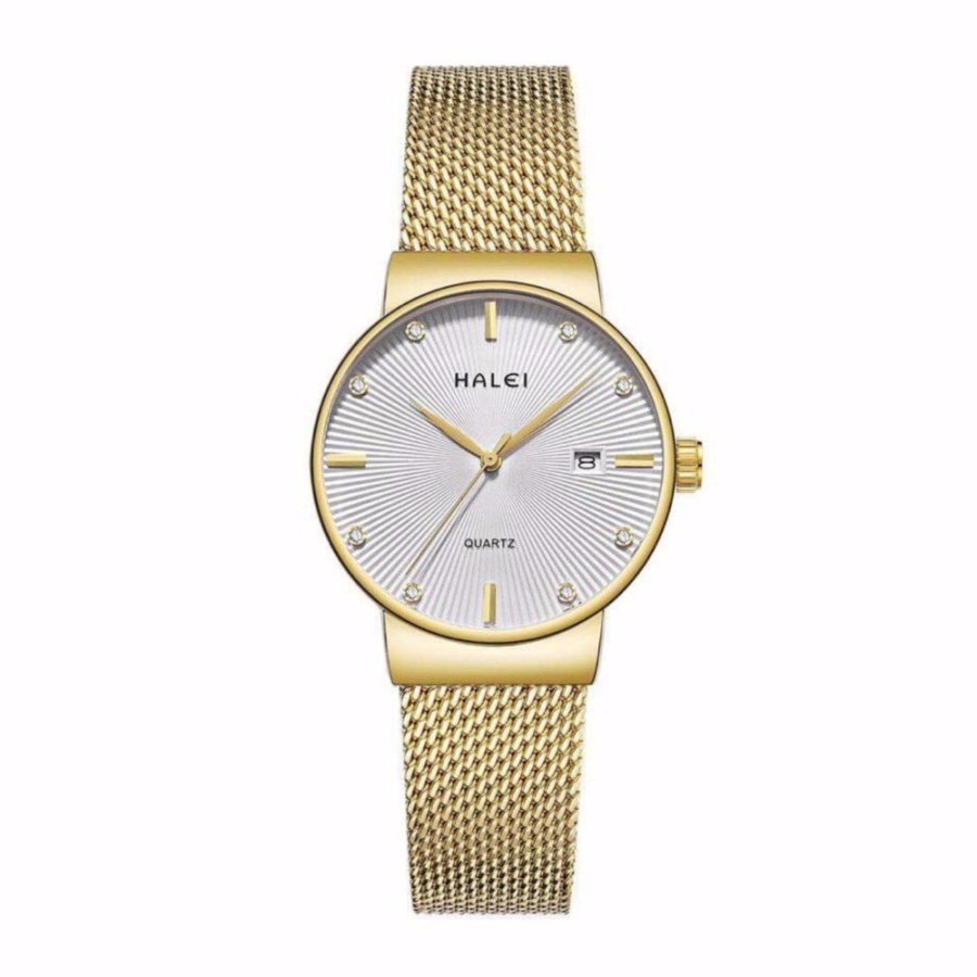 Đồng hồ nữ Halei 1533 dây mành vàng mặt trắng - N1210