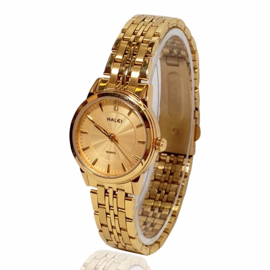 Đồng hồ nữ HALEI 555 LYMHOME dây thép vàng cao cấp