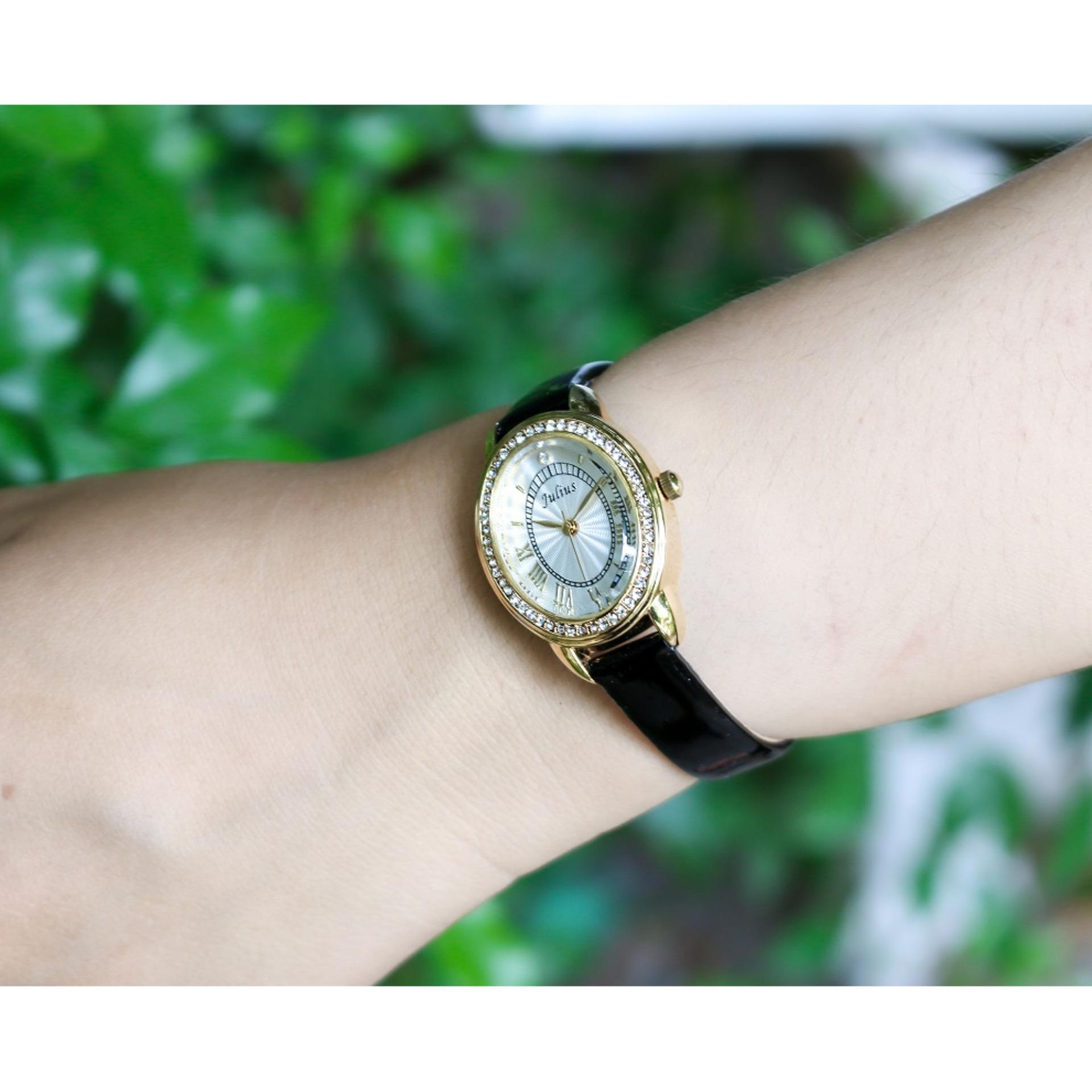 ĐỒNG HỒ NỮ JULIUS HÀN QUỐC DÂY DA TG1006 (ĐEN VÀNG)