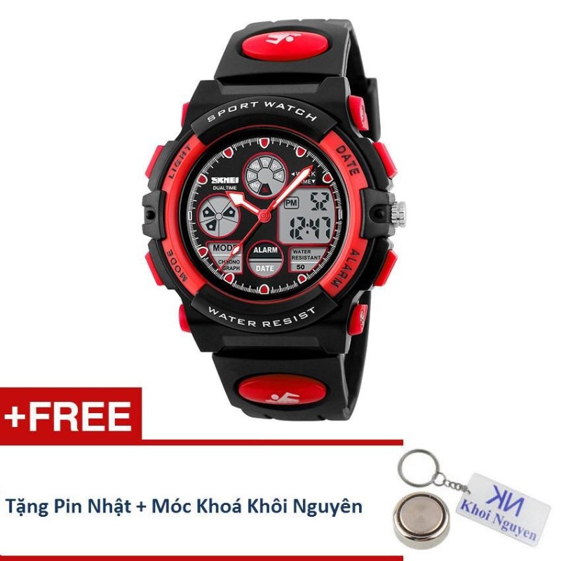 Nơi bán Đồng hồ thể thao trẻ em Skmei 11KCN63 (Đỏ) + Tặng pin Nhật, móc khoá Khôi Nguyên