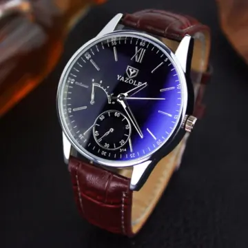 Đồng hồ yazole 314 dây da ( màu nâu mặt đen )