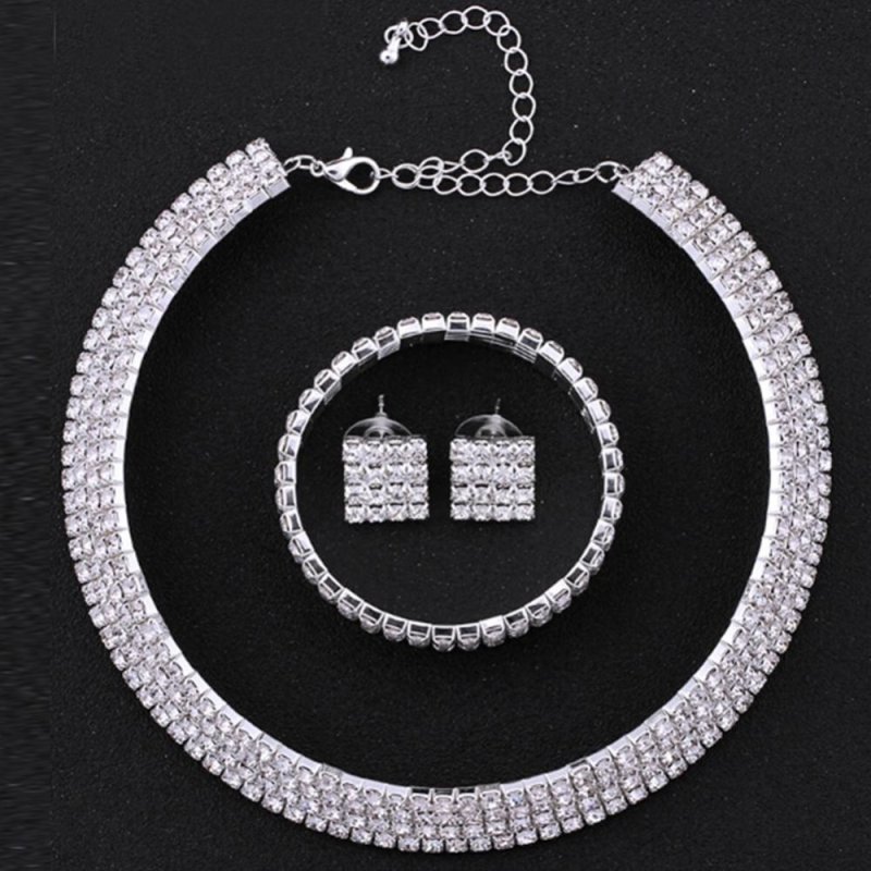 Fangfang DuoTang Sale Hot Pha Lê Choker Bông Tai Vòng Cổ và Vòng Tay Bộ Trang Sức Cưới Phụ Kiện-4 Vòng Tròn Kim Cương Vuông -quốc tế