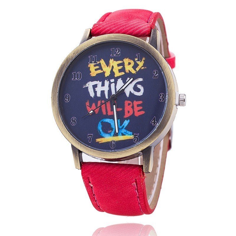 Nơi bán Fashion Jeans Quartz Watch Women Cute Cartoon Everything Will Be Ok Watches (Red) - intl