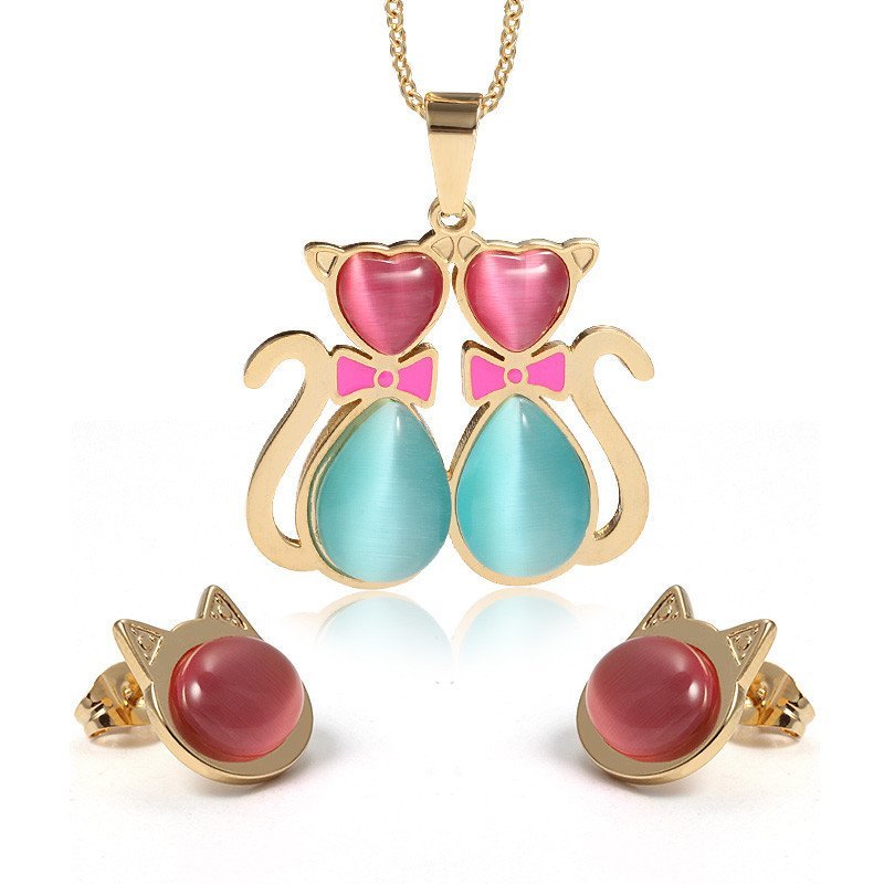 Fashion Jewelry Sets for Women Nice Cute Cat Design Gold Plated Bridal Jewelry Sets - intl