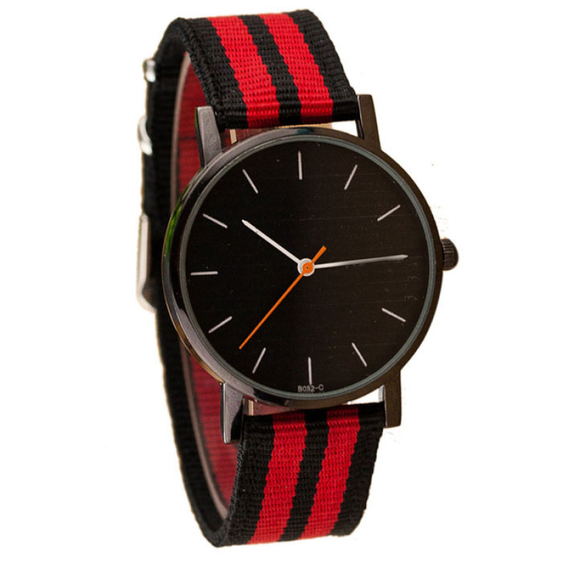 Nơi bán Fashional Unisex Casual Pointer Dial Striped Canvas Band Quartz Wrist Watch Red