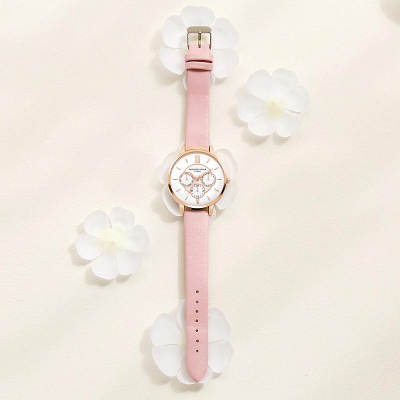 Nơi bán Female Fashion Temperament Leather Belt With Simulated Quartz Round Watch Pink - intl