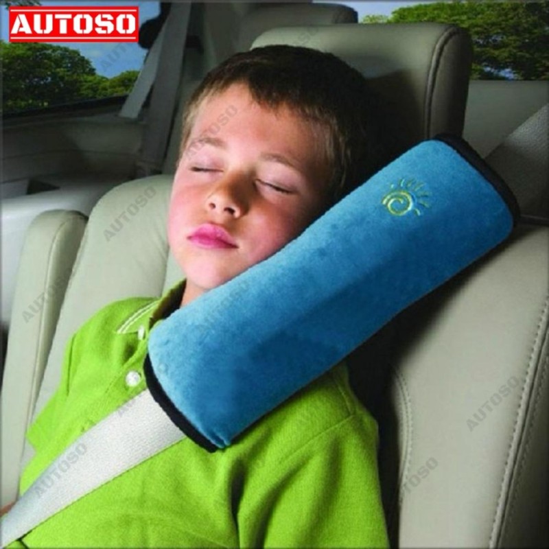 Gối tựa đầu gắn dây an toàn ô tô - XANH, cho trẻ giấc ngủ êm ái trên xe hơi - AUTOSO