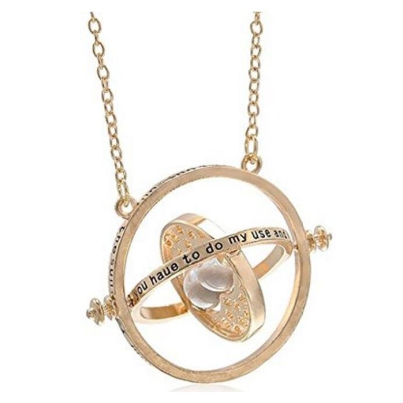 Harry Potter Time Turner Necklace Hermione Granger Rotating Spins Gold Hourglass - intl